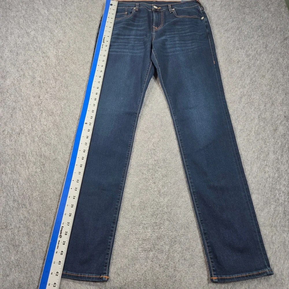 True Religion Rocco Jeans 29 Blue Relaxed Skinny Dark Indigo Orange Stitch MR019